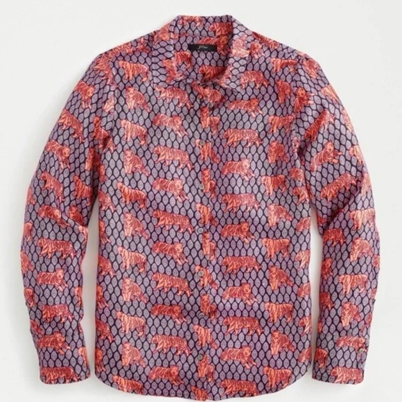 J Crew Collection, NWT 8, Silk Roaming Tigers Button-Up Shirt - Picture 1 of 4